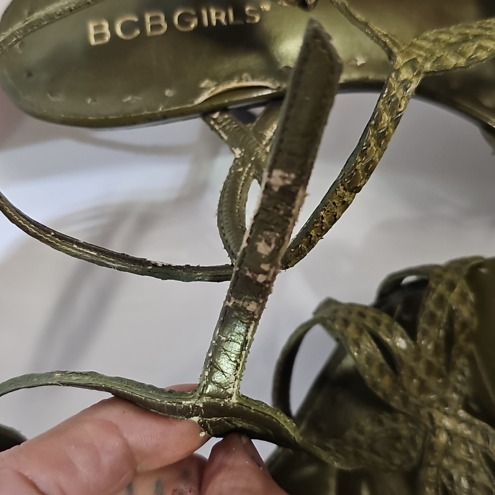 K BCBG Girls Womens Green Snakeskin Open Toe High Heel Buckle Strap Leather… - Picture 16 of 17